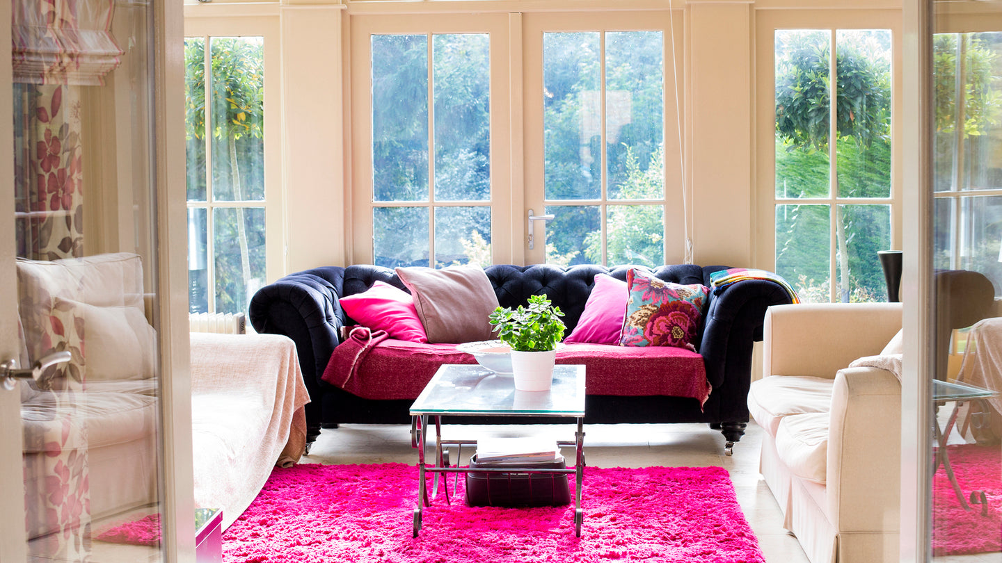 A very colorful and well lit room.
