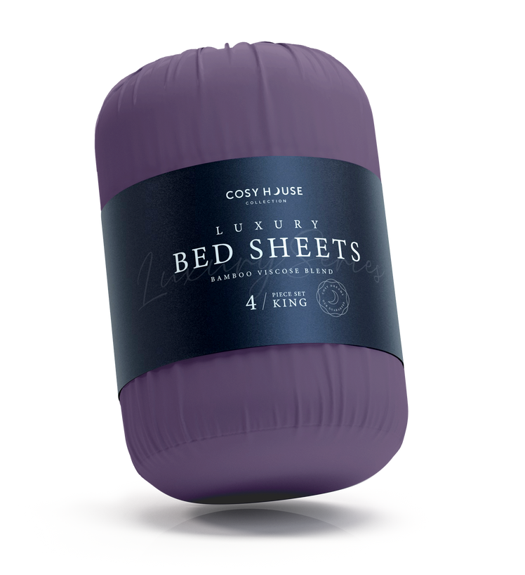 A packaged set of Cosy House Collectionâs Luxury bed sheets.