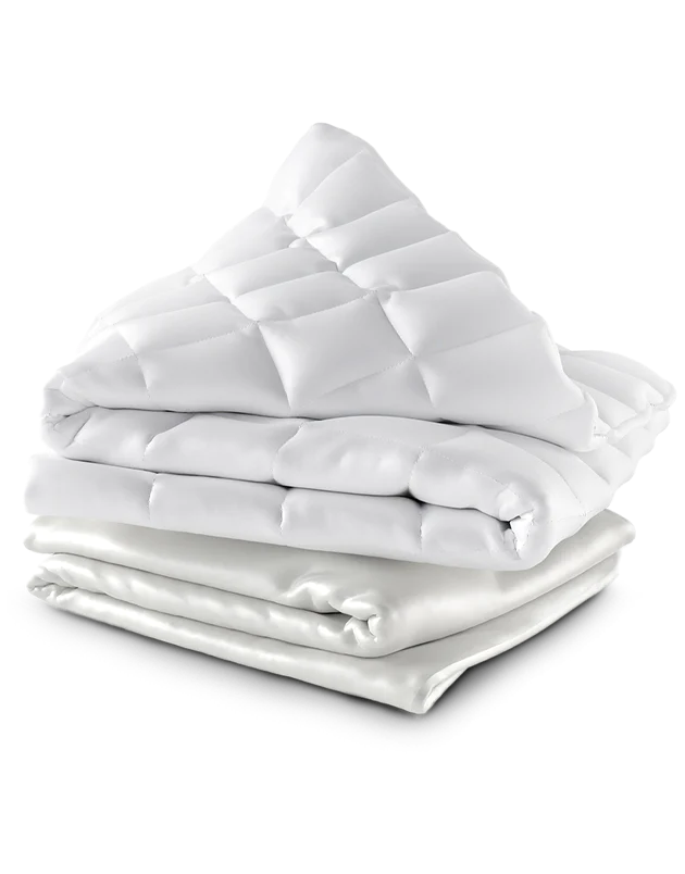 A stack of Cosy House Collectionās Weighted blanket and its cover.