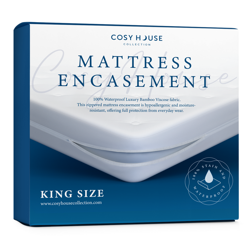Another view of Cosy House Collection’s Luxury Zippered Mattress Encasement in its original packaging.